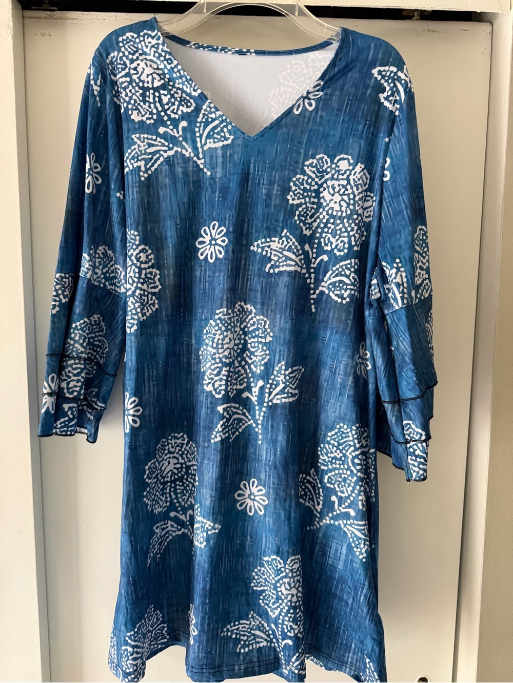 Blue Floral V-Neck Women’s Tunic Top